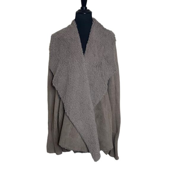 Halston sand brown drape front waterfall suede sweater coat size 1X - Picture 1 of 11